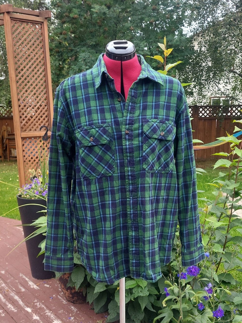 TNA Green and Navy Plaid Button-Down Shirt
